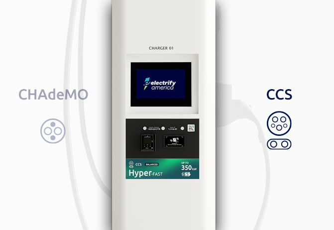 Charging station portrayed with charger types CCS and CHAdeMO